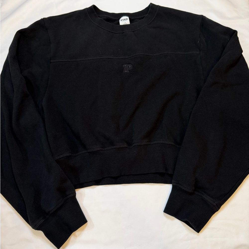 PINK size large black crop top crew neck - Picture 2 of 5